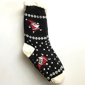 Tiptoe Santa on black Sherpa Lined Slipper Socks